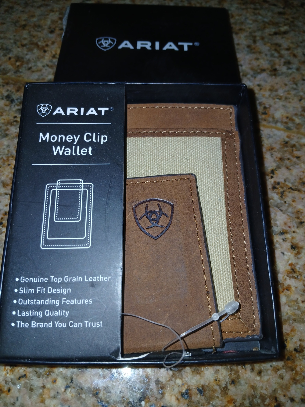 Ariat Brown Tan Leather Money Clip Card Wallet